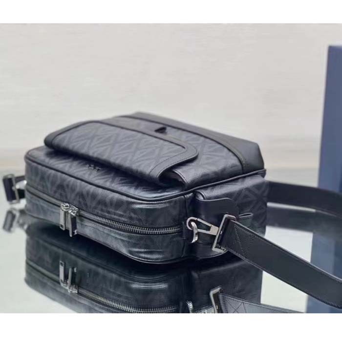 Dior Unisex Hit The Road Bag Messenger Pouch Black CD Diamond Canvas Smooth Calfskin (5)