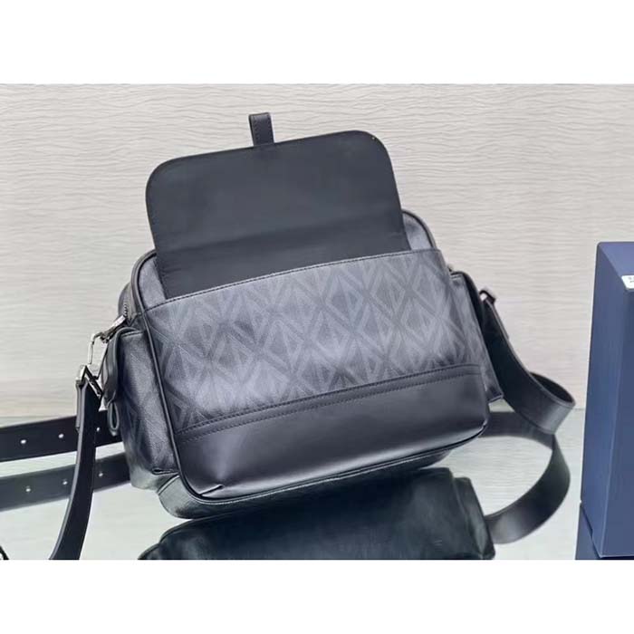 Dior Unisex Hit The Road Bag Messenger Pouch Black CD Diamond Canvas Smooth Calfskin (6)