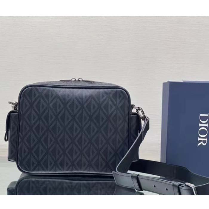 Dior Unisex Hit The Road Bag Messenger Pouch Black CD Diamond Canvas Smooth Calfskin (8)