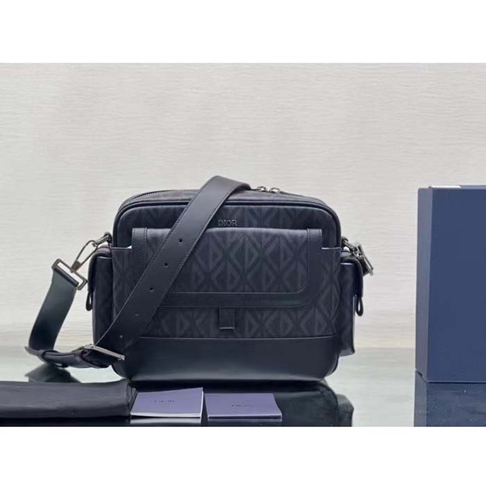Dior Unisex Hit The Road Bag Messenger Pouch Black CD Diamond Canvas Smooth Calfskin (9)