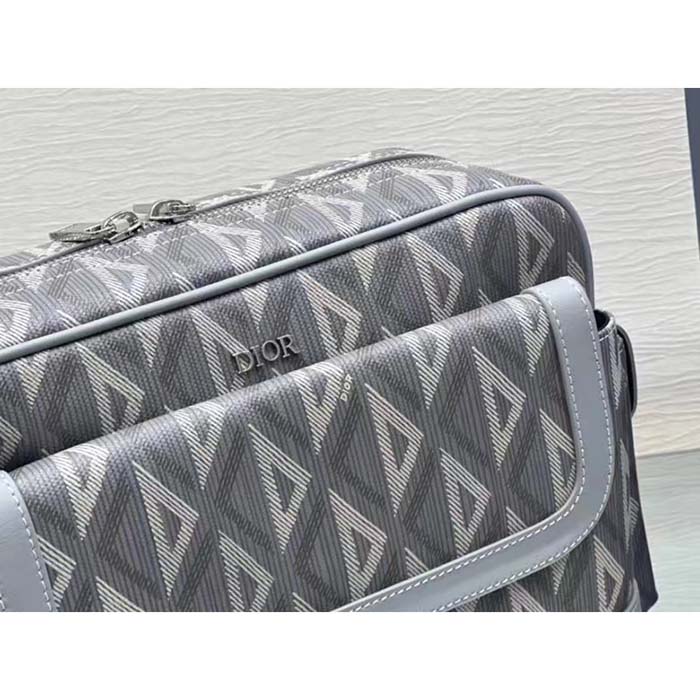 Dior Unisex Hit The Road Bag Messenger Pouch Gray CD Diamond Canvas Smooth Calfskin