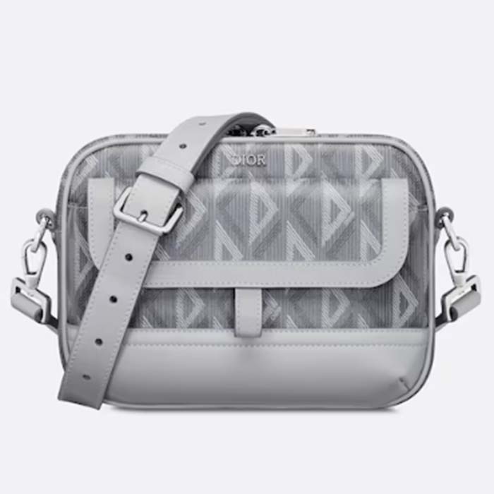 Dior Unisex Hit The Road Bag Messenger Pouch Gray CD Diamond Canvas Smooth Calfskin