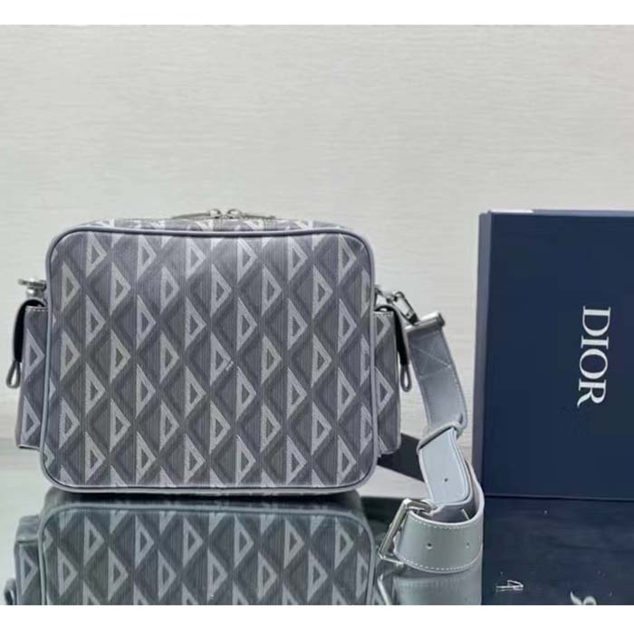 Dior Unisex Hit The Road Bag Messenger Pouch Gray CD Diamond Canvas Smooth Calfskin