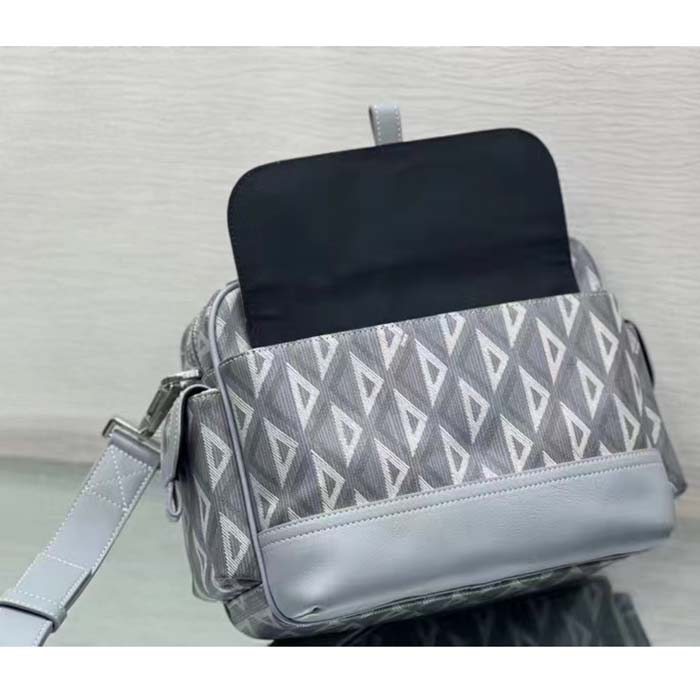 Dior Unisex Hit The Road Bag Messenger Pouch Gray CD Diamond Canvas Smooth Calfskin