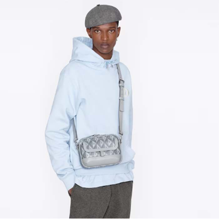 Dior Unisex Hit The Road Bag Messenger Pouch Gray CD Diamond Canvas Smooth Calfskin