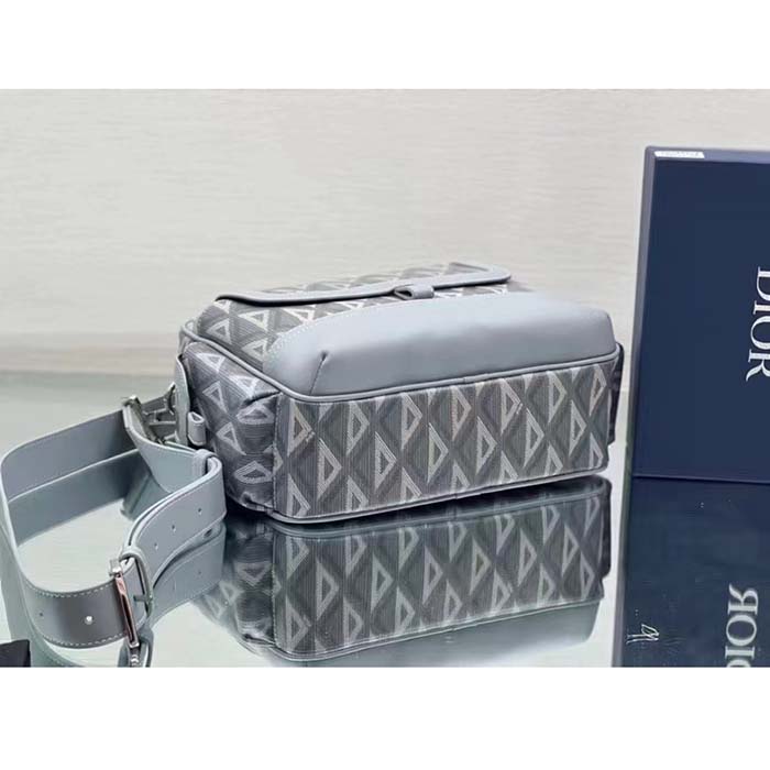 Dior Unisex Hit The Road Bag Messenger Pouch Gray CD Diamond Canvas Smooth Calfskin