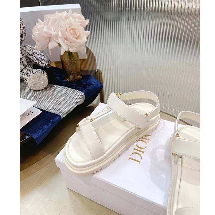 Dior Women CD D-Wave Sandal White Lambskin Paris Signature EVA Adjustable Scratch Band (6)
