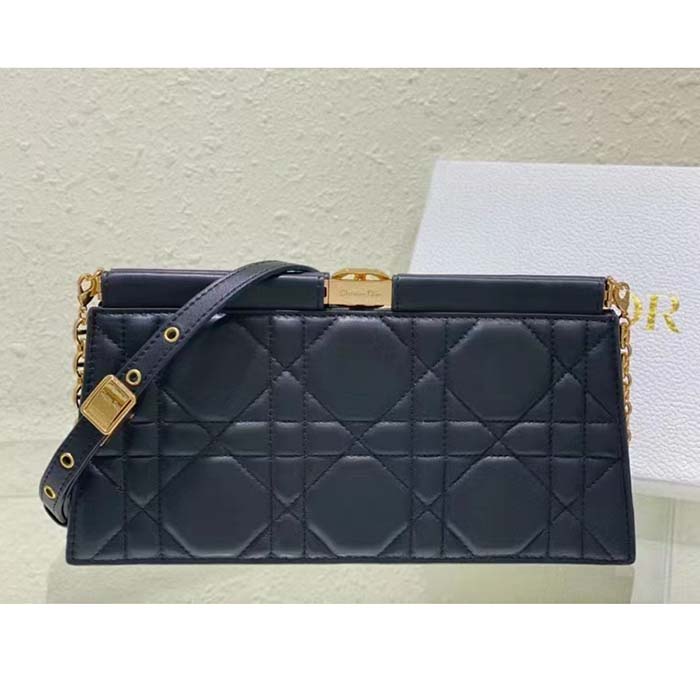 Dior Caro Colle Noire Clutch with Chain Black Cannage Lambskin