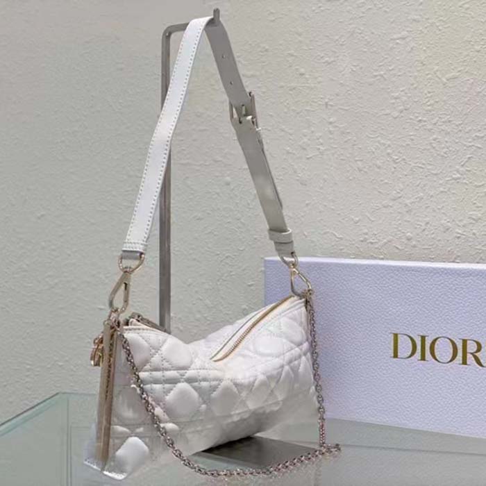 Dior Women CD Dior Club Bag Dusty Ivory Cannage Lambskin (5)