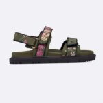 Dior Women CD Dioract Sandal Khaki Multicolor Technical Fabric Embroidered Petites Fleurs Motif