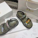 Dior Women CD Dioract Sandal Khaki Multicolor Technical Fabric Embroidered Petites Fleurs Motif - Image 6