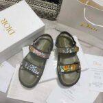 Dior Women CD Dioract Sandal Khaki Multicolor Technical Fabric Embroidered Petites Fleurs Motif - Image 3