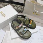 Dior Women CD Dioract Sandal Khaki Multicolor Technical Fabric Embroidered Petites Fleurs Motif - Image 2