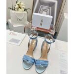 Dior Women CD Dway Heeled Sandal Blue Cotton Embroidered Metallic Thread Strass - Image 3