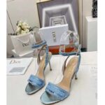 Dior Women CD Dway Heeled Sandal Blue Cotton Embroidered Metallic Thread Strass - Image 4