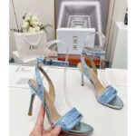 Dior Women CD Dway Heeled Sandal Blue Cotton Embroidered Metallic Thread Strass - Image 6
