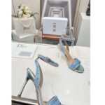 Dior Women CD Dway Heeled Sandal Blue Cotton Embroidered Metallic Thread Strass - Image 9