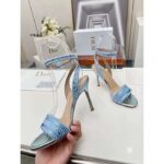 Dior Women CD Dway Heeled Sandal Blue Cotton Embroidered Metallic Thread Strass - Image 7