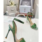 Dior Women CD Dway Heeled Sandal Green Cotton Embroidered Metallic Thread Strass – Image 7