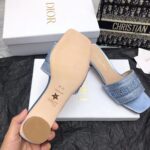 Dior Women CD Dway Heeled Slide Blue Cotton Embroidered Metallic Thread Strass - Bild 10