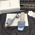 Dior Women CD Dway Heeled Slide Blue Cotton Embroidered Metallic Thread Strass - Bild 8