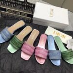 Dior Women CD Dway Heeled Slide Blue Cotton Embroidered Metallic Thread Strass - Bild 12