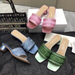 Dior Women CD Dway Heeled Slide Blue Cotton Embroidered Metallic Thread Strass - Bild 11