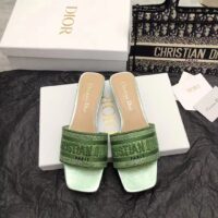 Dior Women CD Dway Heeled Slide Green Cotton Embroidered Metallic Thread Strass (7)