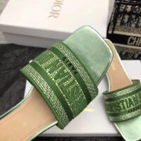 Dior Women CD Dway Heeled Slide Green Cotton Embroidered Metallic Thread Strass (7)