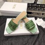 Dior Women CD Dway Heeled Slide Green Cotton Embroidered Metallic Thread Strass - Bild 6