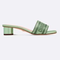 Dior Women CD Dway Heeled Slide Green Cotton Embroidered Metallic Thread Strass (7)