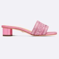 Dior Women CD Dway Heeled Slide Pink Cotton Embroidered Metallic Thread Strass (11)