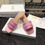 Dior Women CD Dway Heeled Slide Pink Cotton Embroidered Metallic Thread Strass - Bild 4
