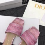 Dior Women CD Dway Heeled Slide Pink Cotton Embroidered Metallic Thread Strass - Bild 8