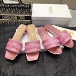Dior Women CD Dway Heeled Slide Pink Cotton Embroidered Metallic Thread Strass - Bild 7
