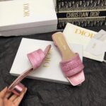 Dior Women CD Dway Heeled Slide Pink Cotton Embroidered Metallic Thread Strass - Bild 9