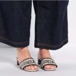 Dior Women CD Dway Heeled Slide White Black Embroidered Cotton Toile De Jouy Voyage - Image 11