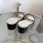 Dior Women CD Dway Heeled Slide White Black Embroidered Cotton Toile De Jouy Voyage - Image 5