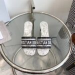 Dior Women CD Dway Heeled Slide White Black Embroidered Cotton Toile De Jouy Voyage - Image 3