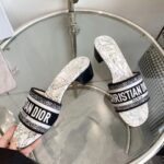 Dior Women CD Dway Heeled Slide White Black Embroidered Cotton Toile De Jouy Voyage - Image 6