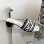 Dior Women CD Dway Heeled Slide White Black Embroidered Cotton Toile De Jouy Voyage - Image 2