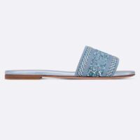 Dior Women CD Dway Slide Blue Cotton Embroidered Metallic Thread Strass (1)