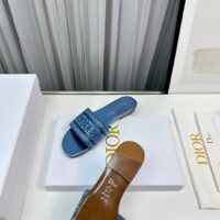 Dior Women CD Dway Slide Blue Cotton Embroidered Metallic Thread Strass (1)