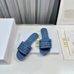 Dior Women CD Dway Slide Blue Cotton Embroidered Metallic Thread Strass - Image 4