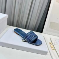 Dior Women CD Dway Slide Blue Cotton Embroidered Metallic Thread Strass (1)