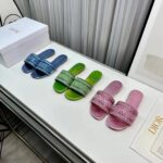 Dior Women CD Dway Slide Blue Cotton Embroidered Metallic Thread Strass - Image 10