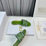 Dior Women CD Dway Slide Green Cotton Embroidered Metallic Thread Strass - immagine 8
