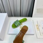 Dior Women CD Dway Slide Green Cotton Embroidered Metallic Thread Strass - immagine 10