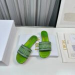 Dior Women CD Dway Slide Green Cotton Embroidered Metallic Thread Strass - immagine 6