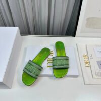 Dior Women CD Dway Slide Green Cotton Embroidered Metallic Thread Strass (1)